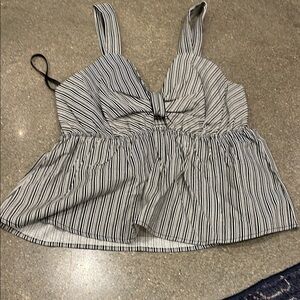 Monteau Black & White Striped Knot-Front Peplum Camisole